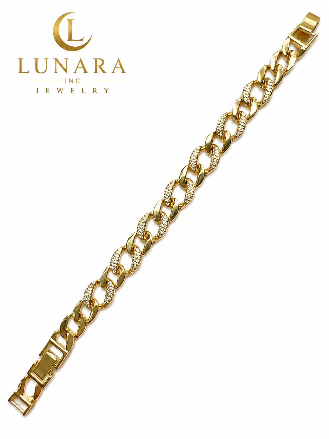 Gold Cuban Link Bracelet with Pavé Accents