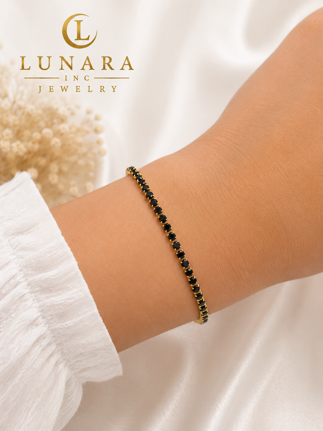 Black Onyx Gold Tennis Bracelet