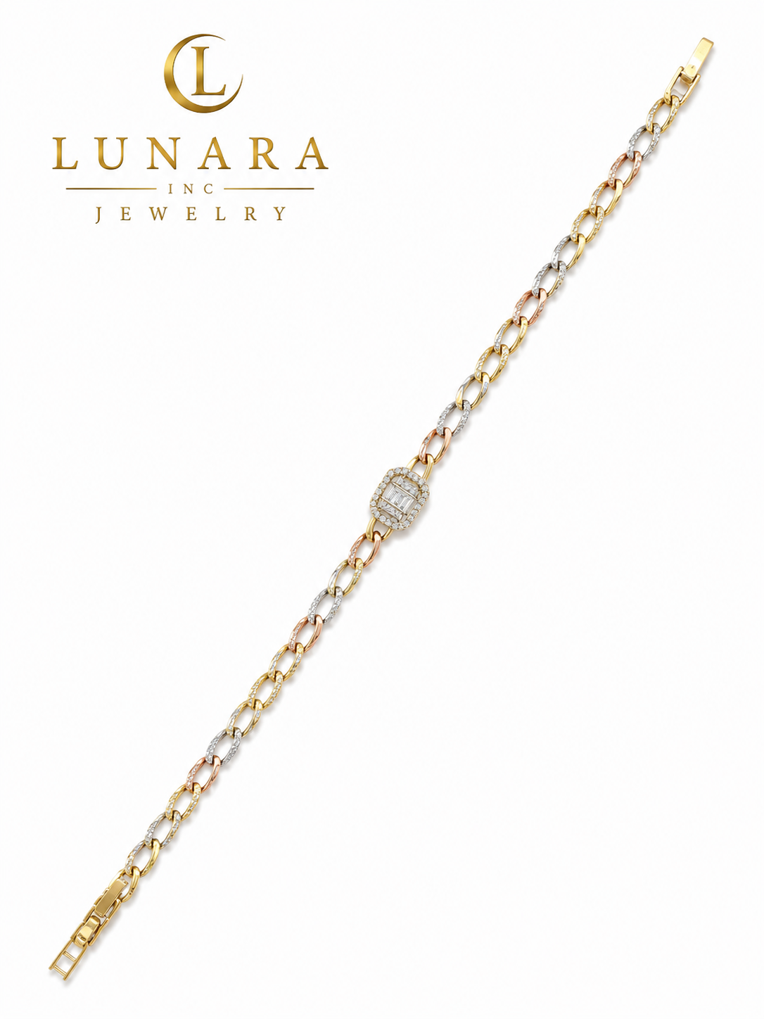 Tri-Color Baguette Link Bracelet
