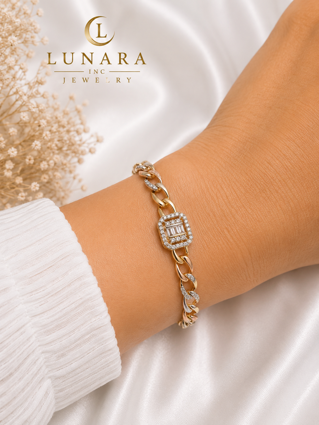 Tri-Color Baguette Link Bracelet