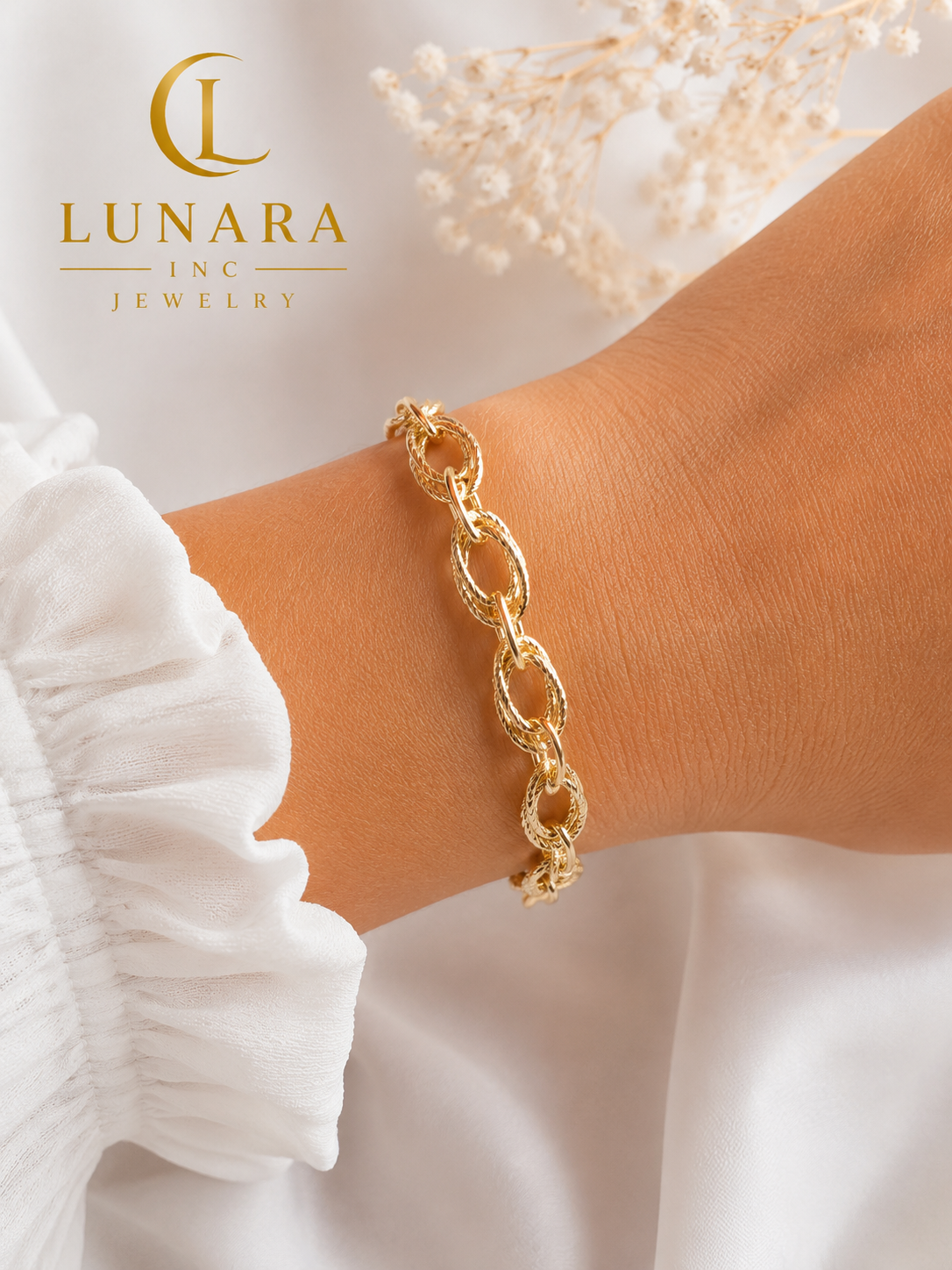 Double Interlocking Textured Link Gold Bracelet ✨