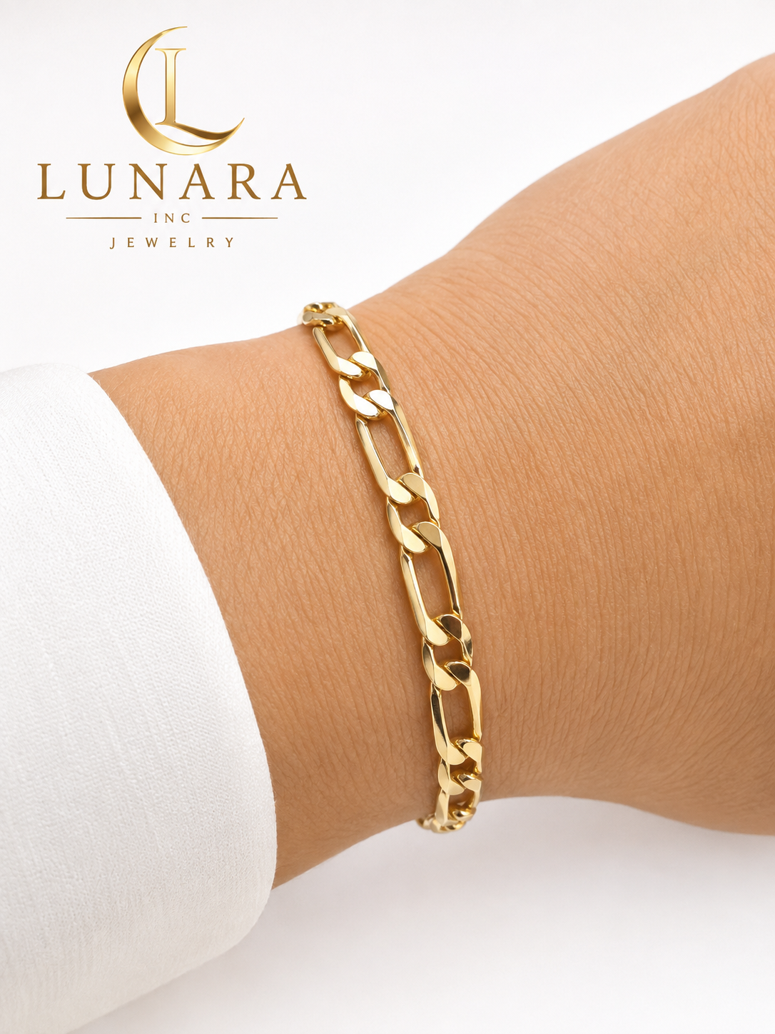 Lunara Bold Figaro Link Bracelet – 7mm