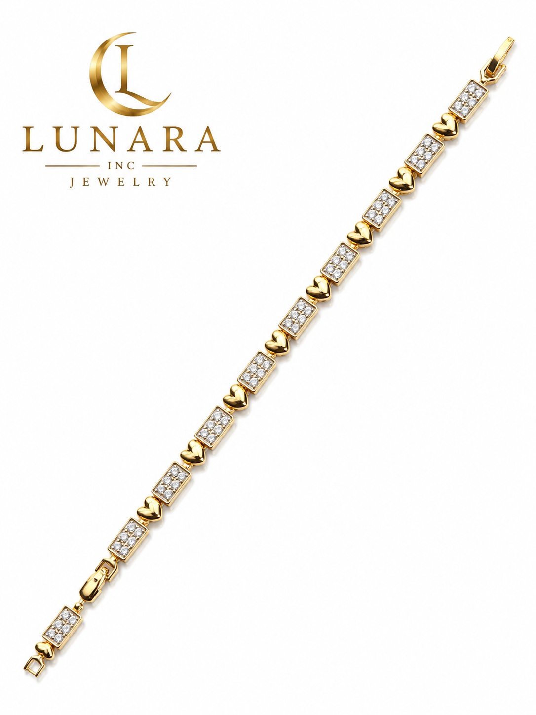 Lunara 18K Gold Heart & Zirconia Box Bracelet