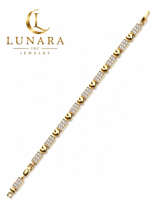 Lunara 18K Gold Heart & Zirconia Box Bracelet