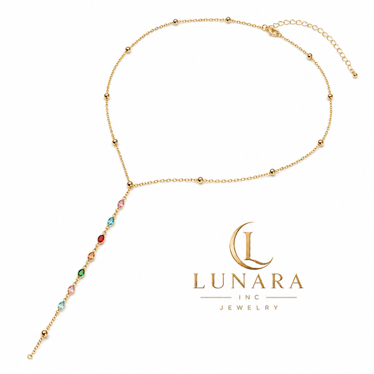 Rainbow Gemstone Y-Drop Lariat Necklace