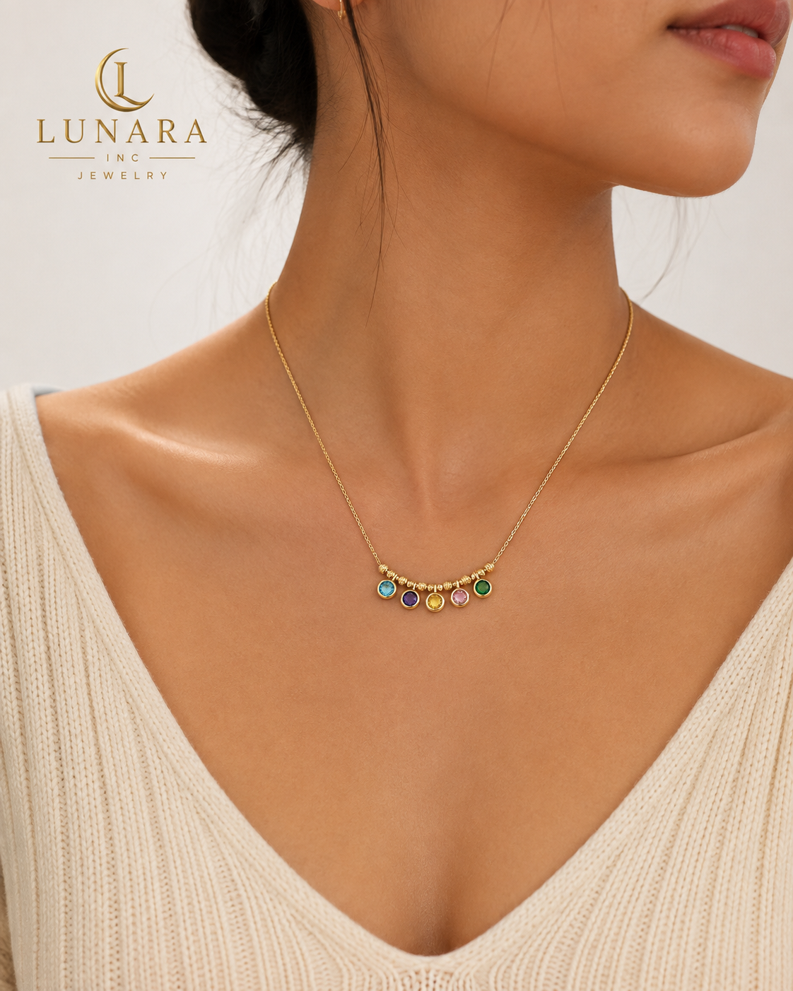 Multicolor Gemstone Charm Necklace