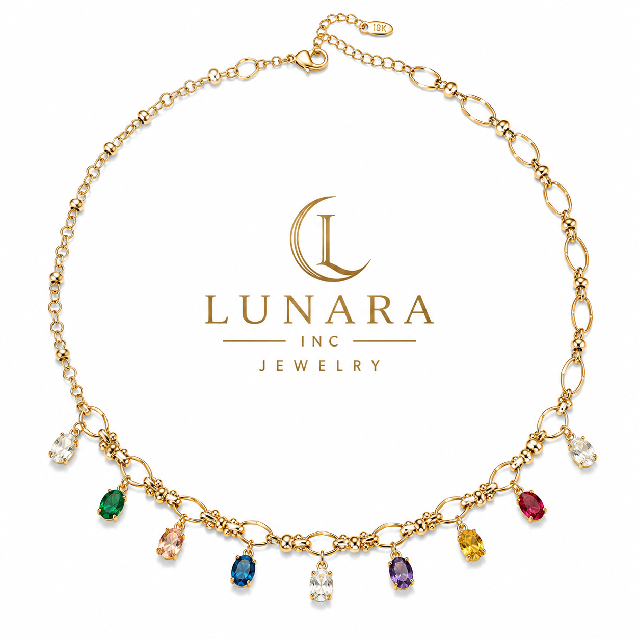 Rainbow Crystal Double Chain Necklace