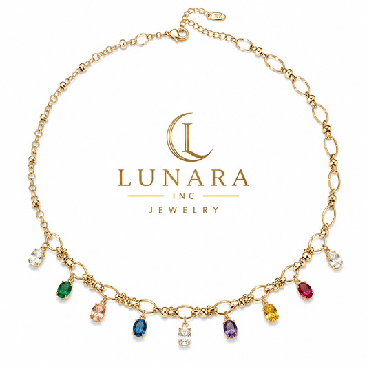 Rainbow Crystal Double Chain Necklace