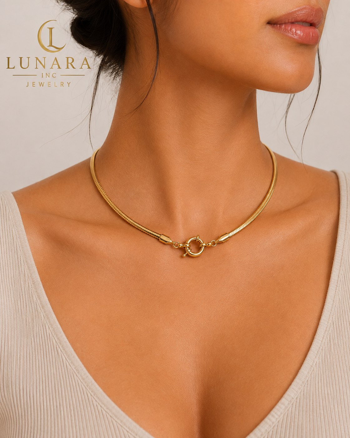 Gold Snake Chain Front Clasp Necklace