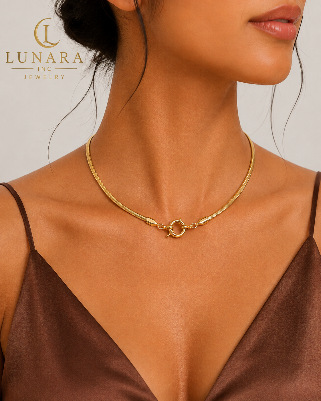 Gold Snake Chain Front Clasp Necklace