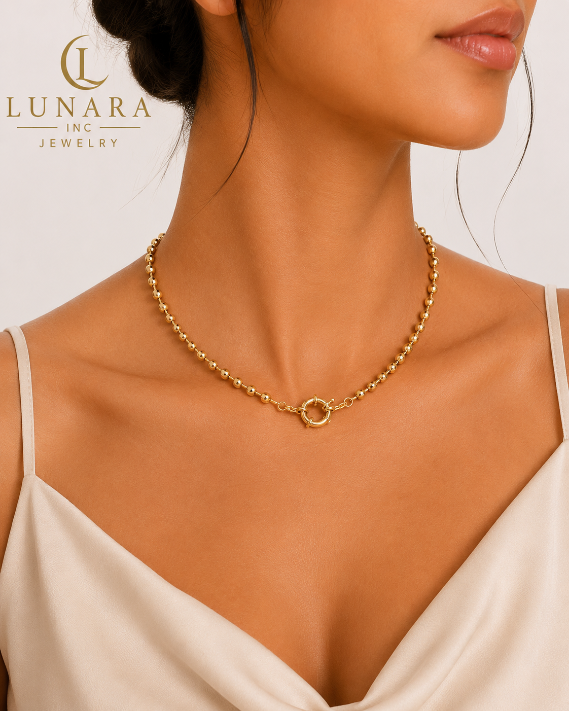 Faceted Gold Bead Front Clasp Necklace