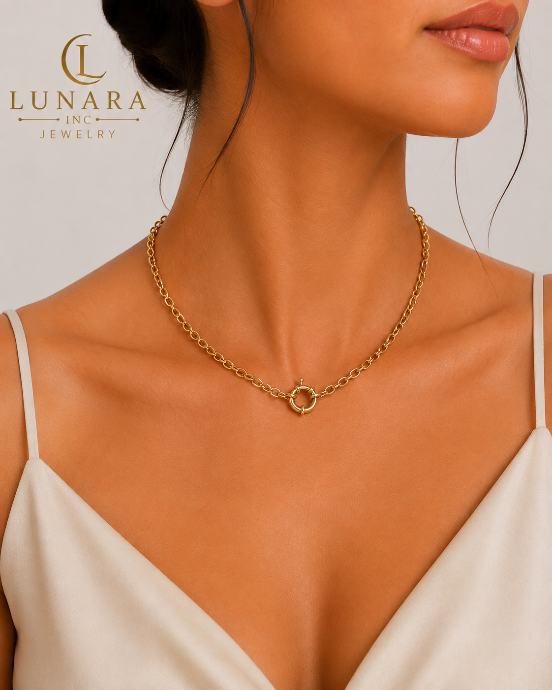 Gold Oval Link Front Clasp Necklace