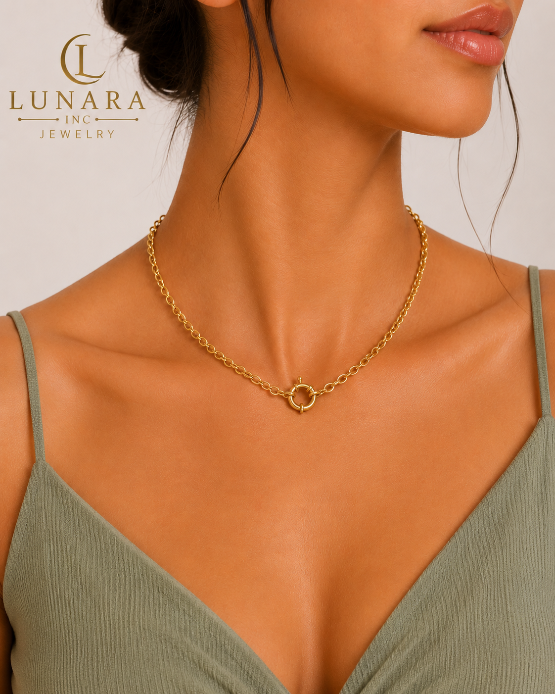 Gold Oval Link Front Clasp Necklace