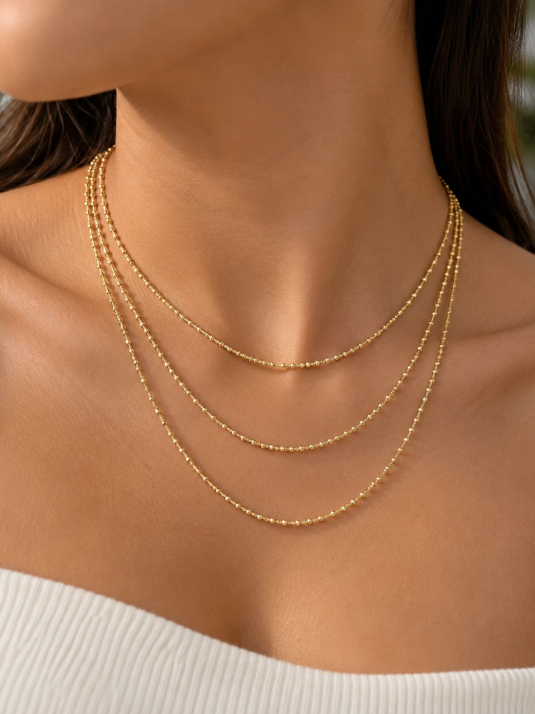 Golden Beaded 3-Layer Necklace