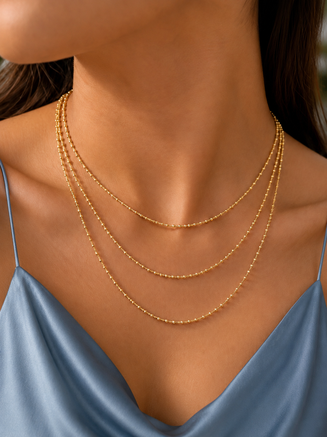 Golden Beaded 3-Layer Necklace