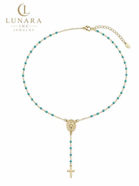 Turquoise Rosary Lariat Necklace