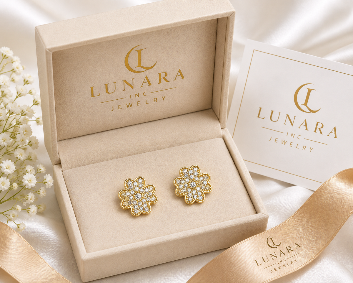 ✨ Golden Blossom Pavé Stud Earrings