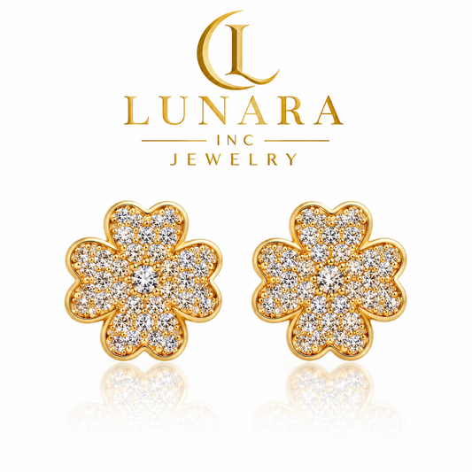 ✨ Golden Blossom Pavé Stud Earrings
