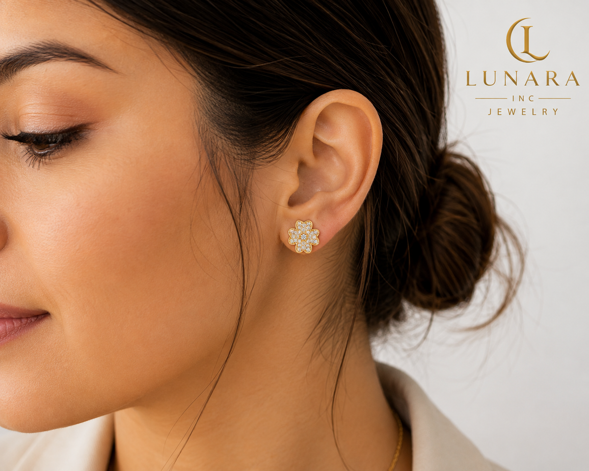 ✨ Golden Blossom Pavé Stud Earrings
