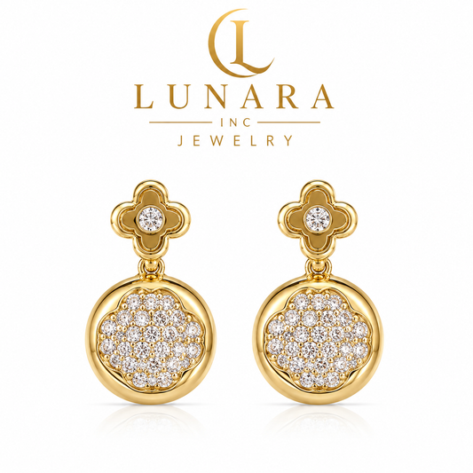 ✨ Clover & Pavé Drop Earrings