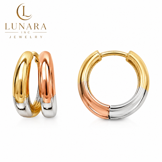 Tri-Tone Elegance Hoop Earrings