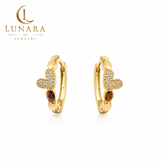 Sparkling Heart Gold Huggie Earrings