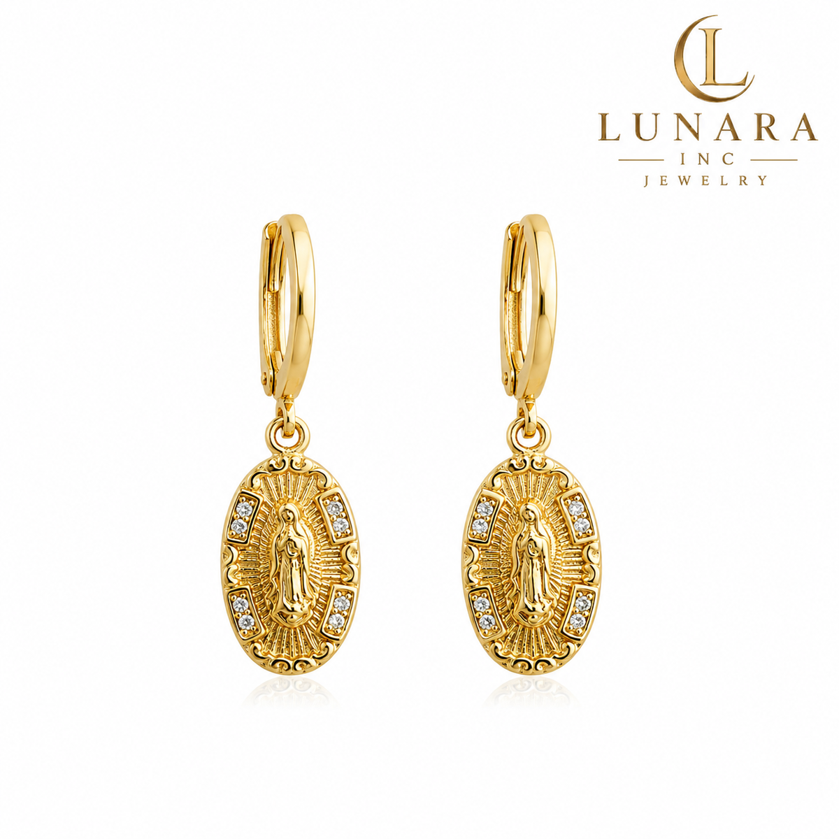 ✨ Virgin Mary Medallion Huggie Earrings