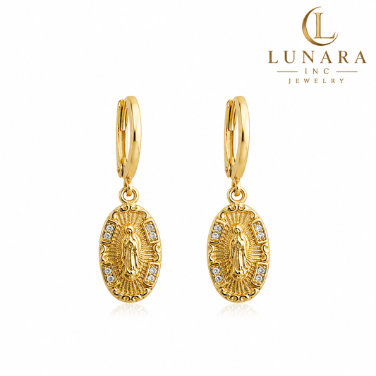 ✨ Virgin Mary Medallion Huggie Earrings
