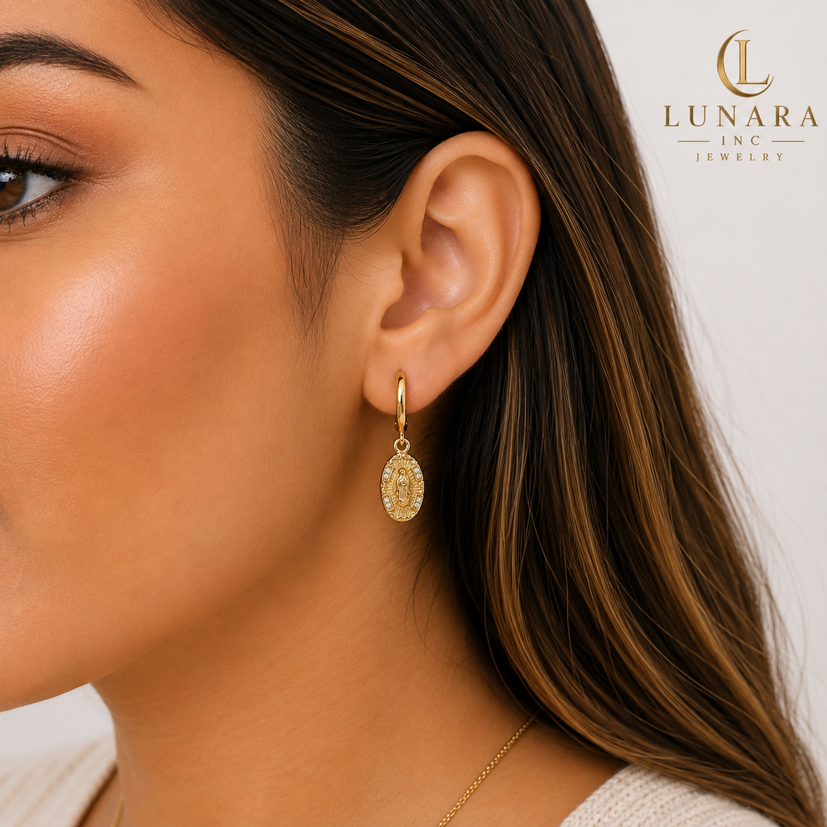 ✨ Virgin Mary Medallion Huggie Earrings
