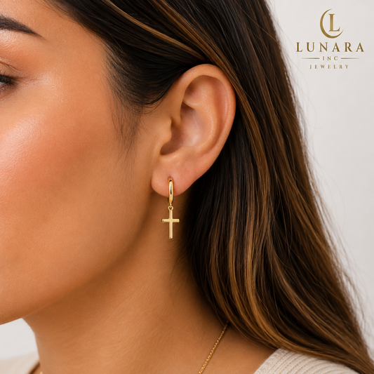 ✨ Classic Cross Huggie Earrings – Gold & Silver