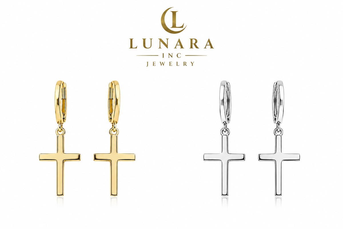 ✨ Classic Cross Huggie Earrings – Gold & Silver