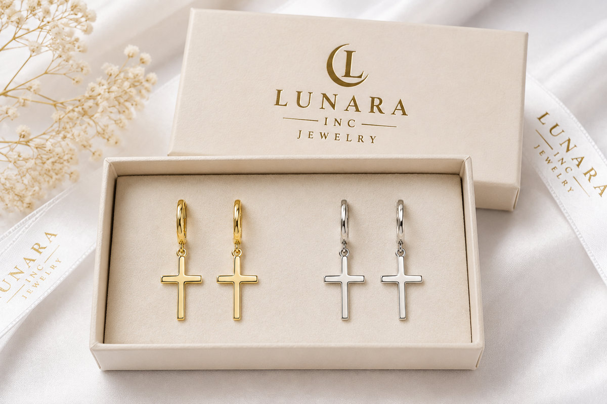 ✨ Classic Cross Huggie Earrings – Gold & Silver