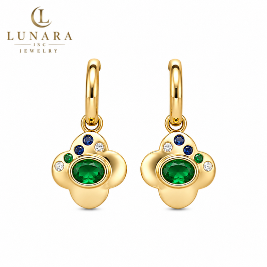 ✨ Multicolor Gemstone Clover Huggie Earrings