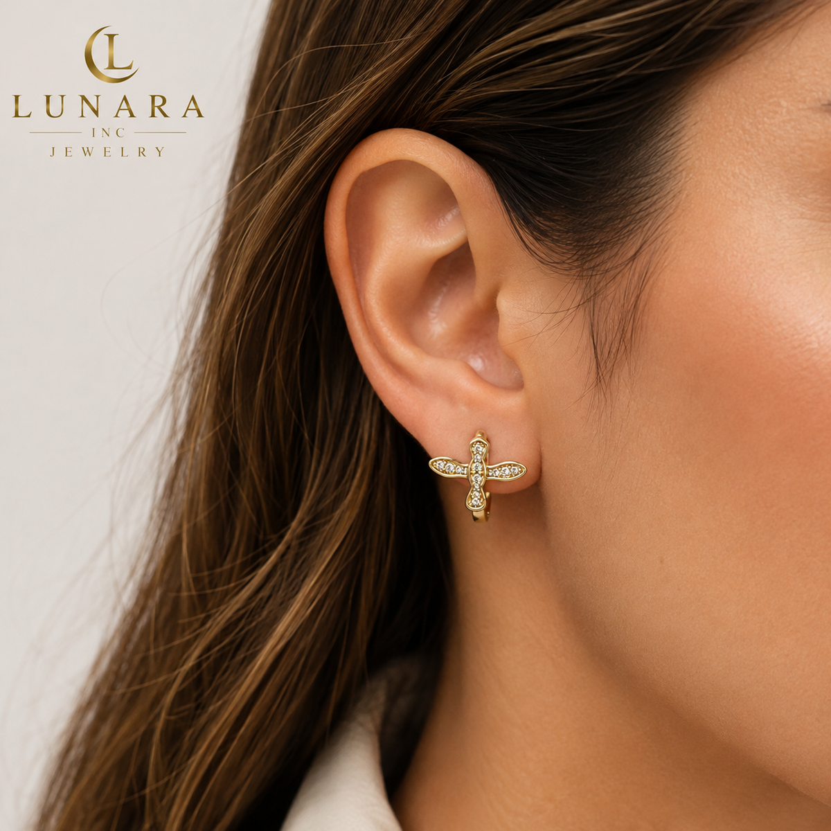 ✨ Sparkling Cross Huggie Earrings