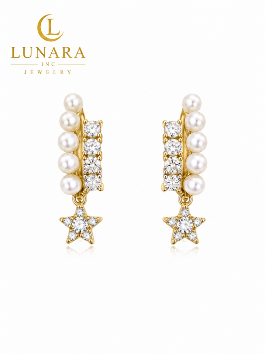 Pearl & Mini Star Sparkle Earrings