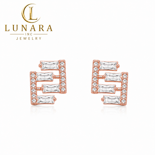 Rose Gold Baguette Geometric Stud Earrings ✨