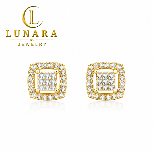 Golden Square Halo Stud Earrings ✨