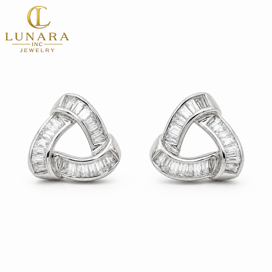 Silver Infinity Triangle Baguette Stud Earrings ✨