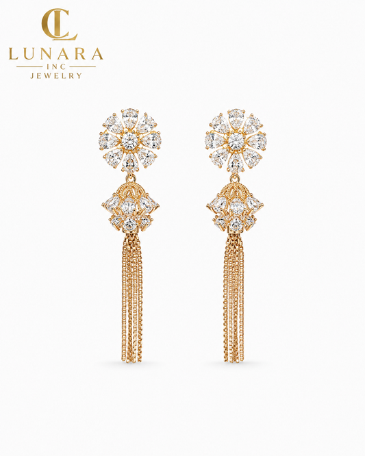 Crystal Blossom Tassel Drop Earrings ✨🌸
