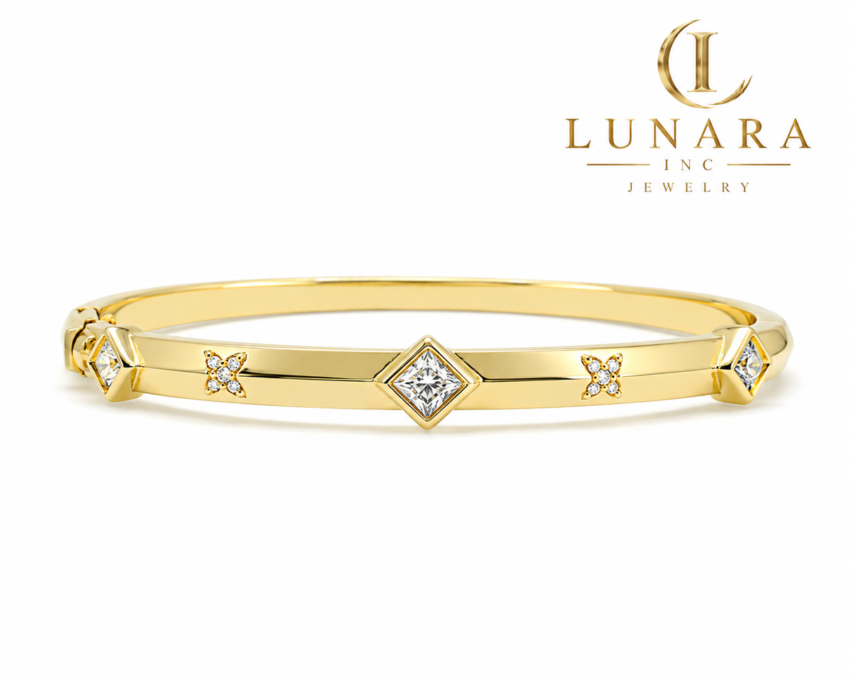 ✨ Geometric Crystal Gold Bangle