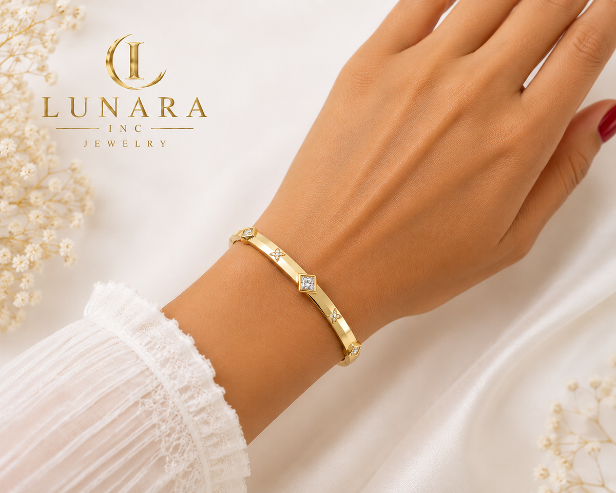 ✨ Geometric Crystal Gold Bangle