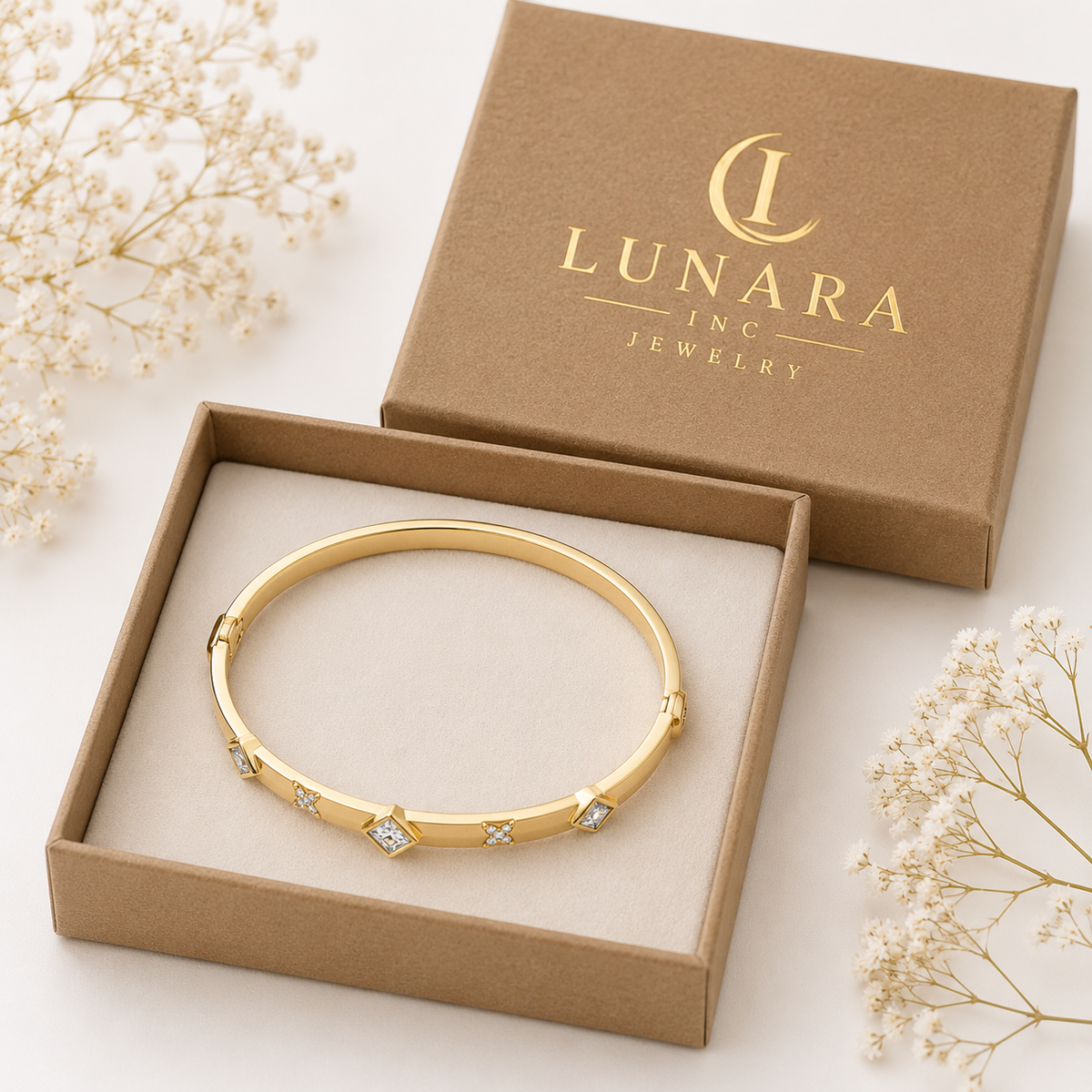 ✨ Geometric Crystal Gold Bangle