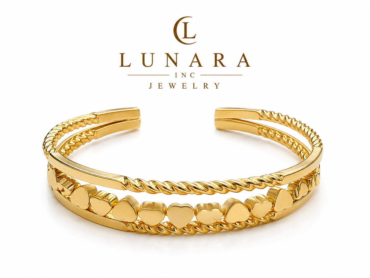 18K Gold Heart Open Bangle