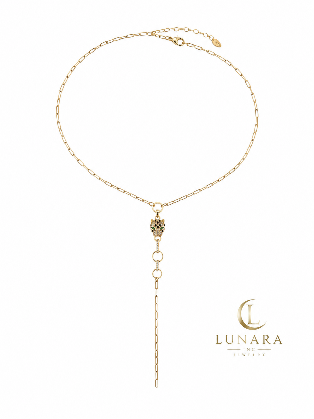 Golden Panther Lariat Necklace