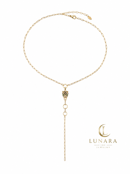Golden Panther Lariat Necklace
