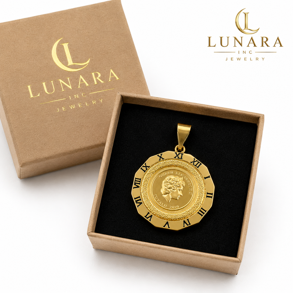 Roman Numeral Queen Coin Pendant