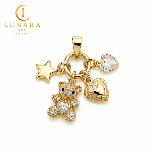 Teddy Bear & Love Charms Pendant