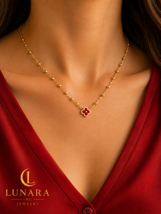 Scarlet Clover Beaded Necklace