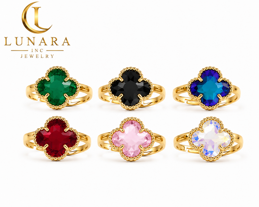 Faceted Crystal Clover Open Size Ring