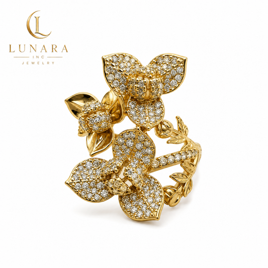 Golden Garden Crystal Statement Ring